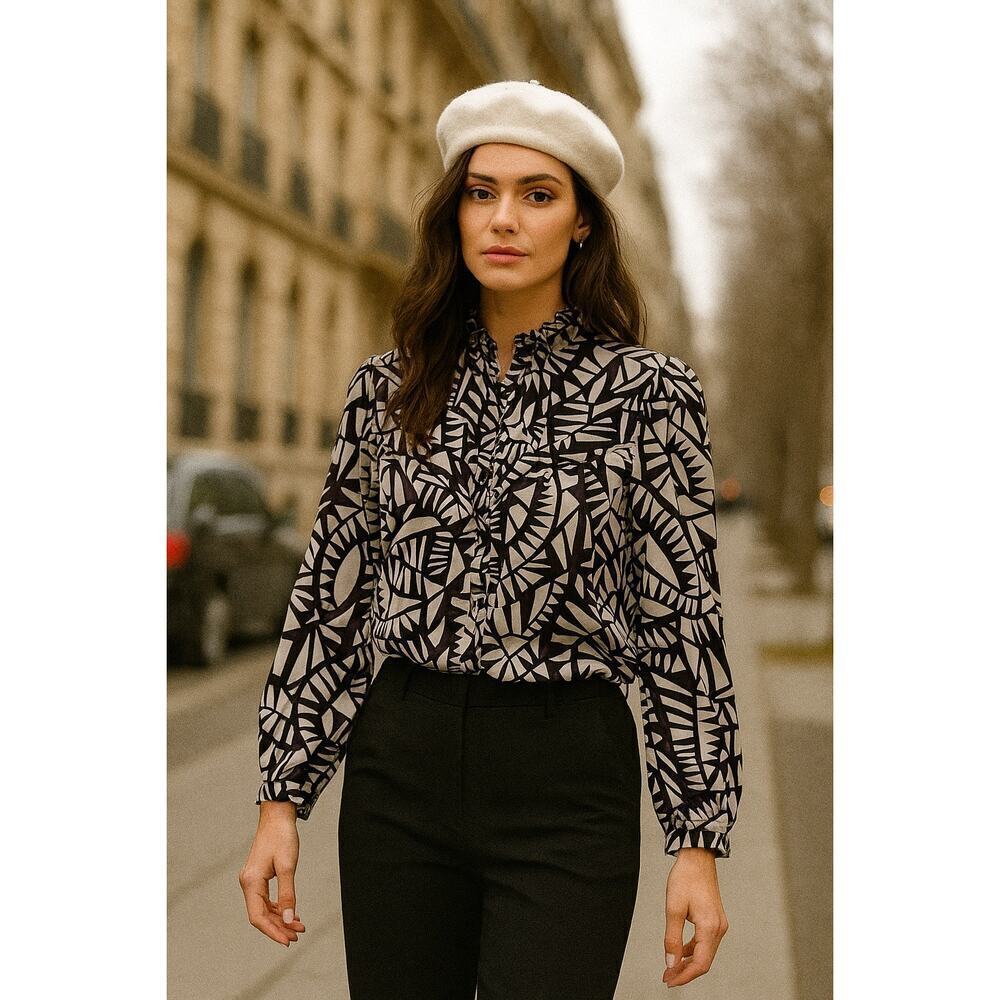 Ba&Sh Chermise Over Printed Long Sleeve Button-Front Blouse Cream/Purple XS / 2
